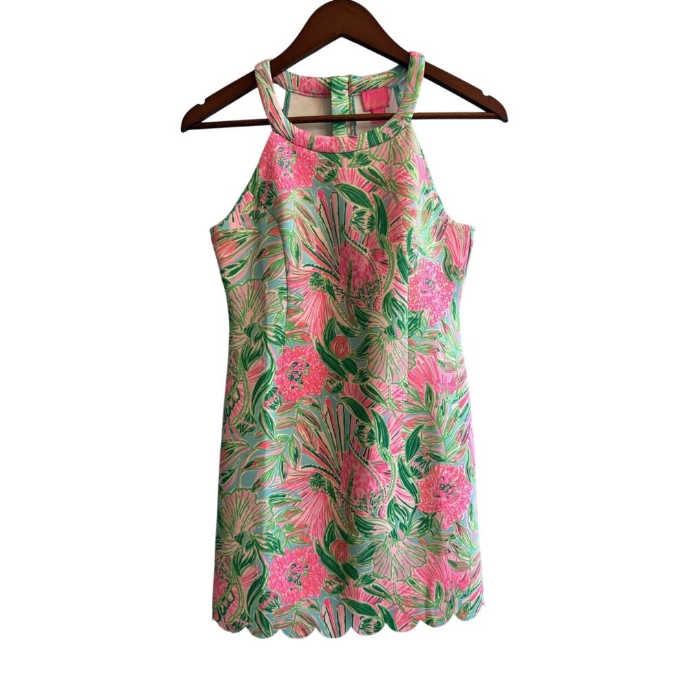 Lilly Pulitzer Floral Sleeveless Shift Dress Pink Lime Girls 14 XL
